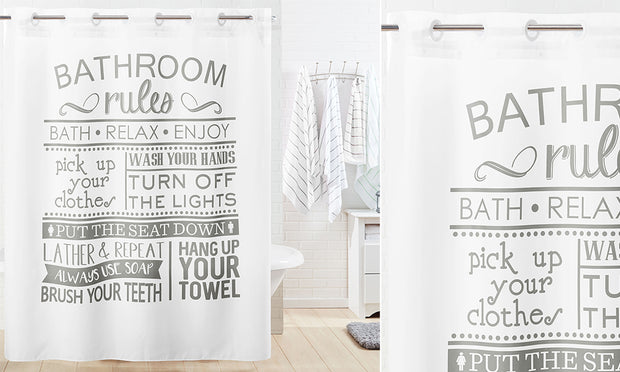 Hookless Bathroom Rules Shower Curtain - Multi