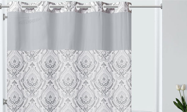 Hookless French Damask Shower Curtain - Aqua/Grey