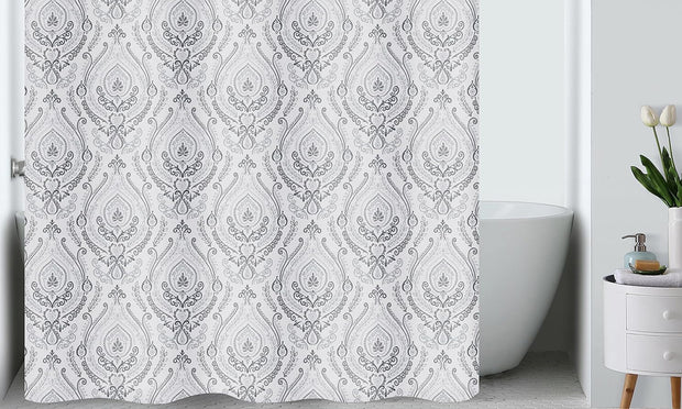 Hookless French Damask Shower Curtain - Aqua/Grey