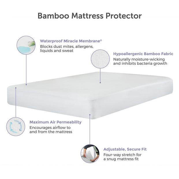 Bamboo Hypoallergenic Waterproof Mattress Pad Protector